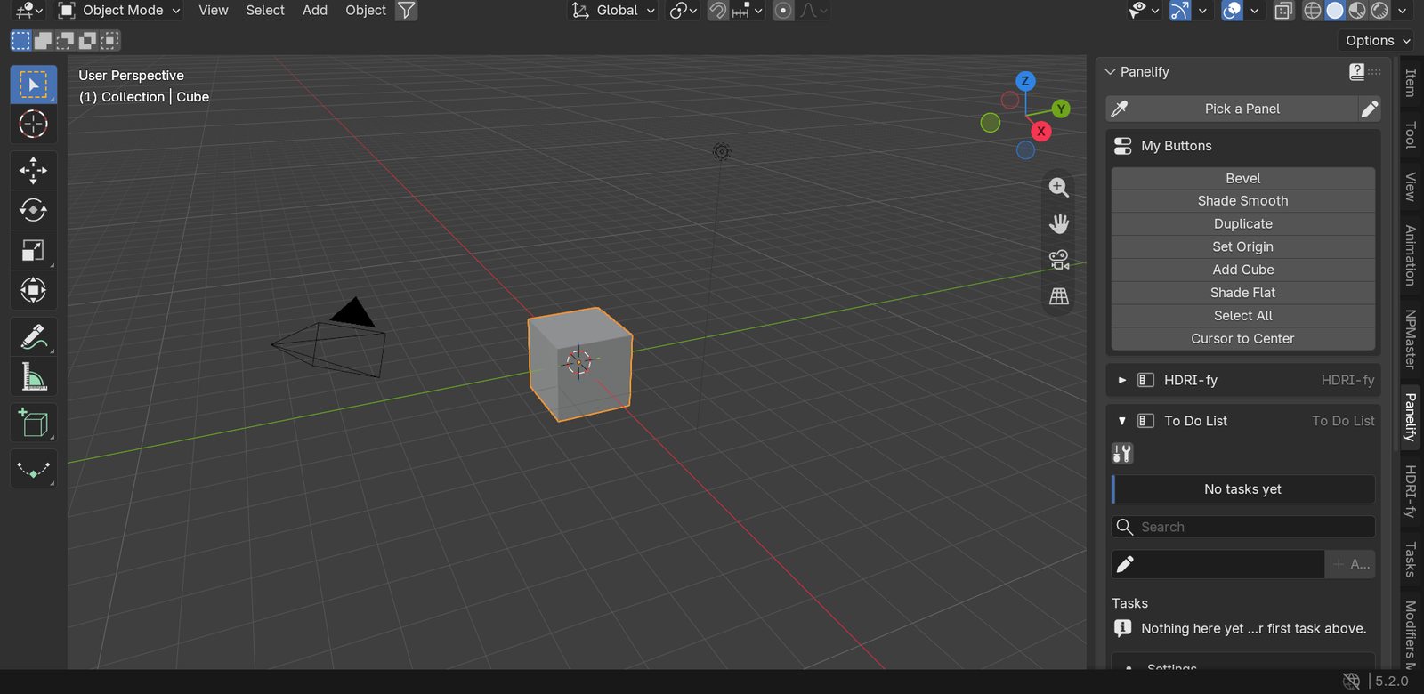 After: the Panelify tab with My Buttons, HDRI-fy and To Do List in one place